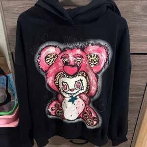 Black Hoodie with Pink Leopard Teddy Graphic size L